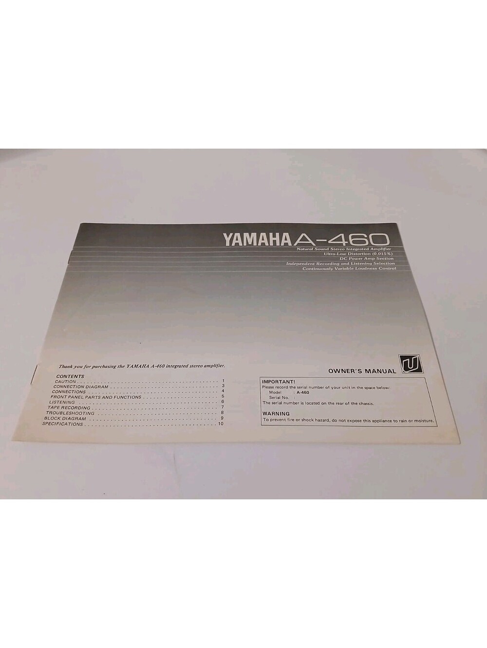 yamaha a-460 owners manual Stereo